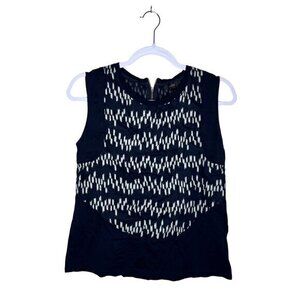J.Crew Women's Sleeveless Top Navy & White Zigzag‎ Pattern Linen Cotton Blend XS